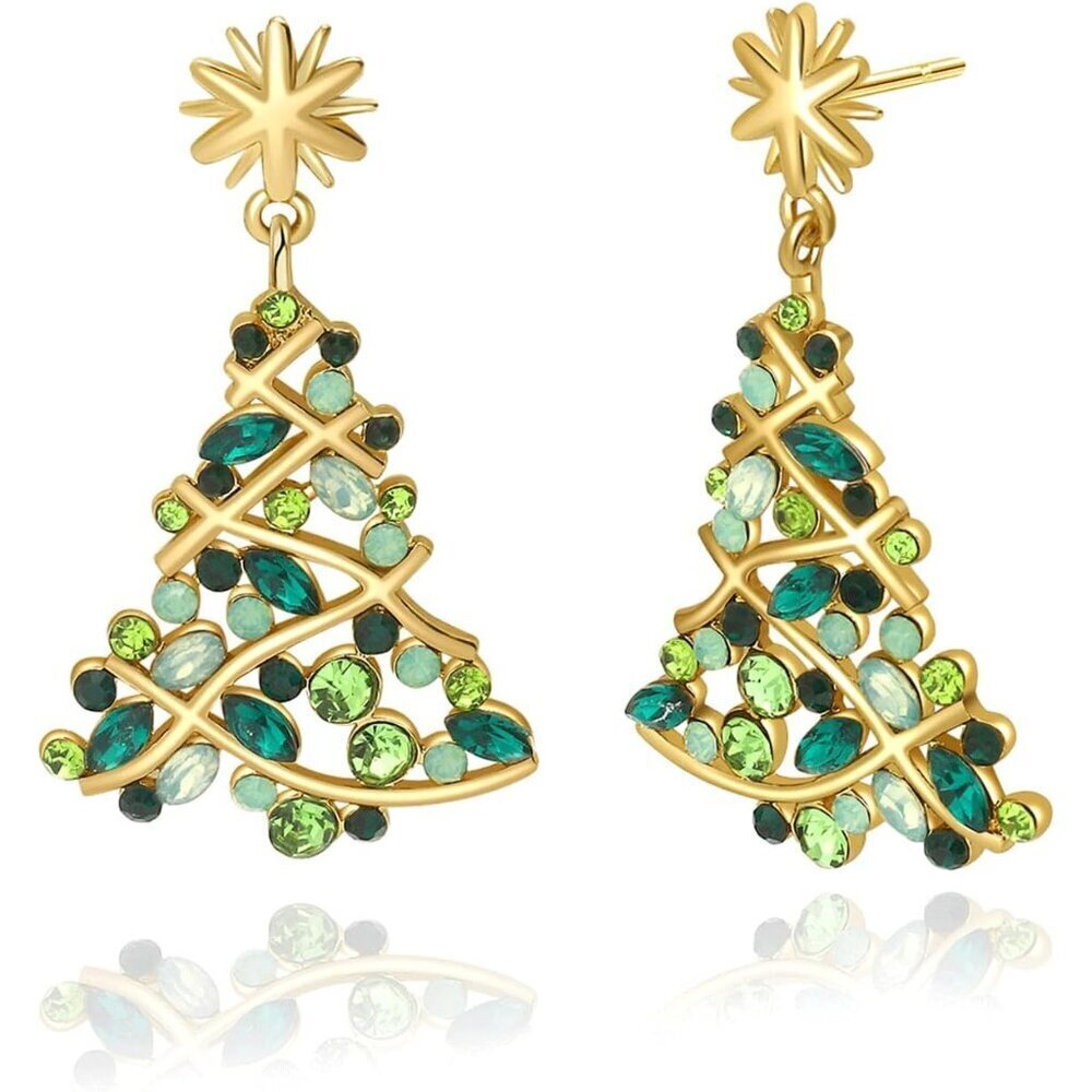 Christmas Dangle Earrings Women Xmas Tree Crystal Holiday Jewelry Gift